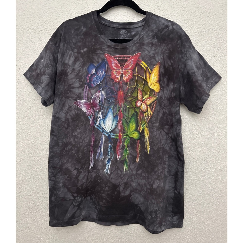 The Mountain Butterfly Dreamcatcher Classic Cotton T-Shirt Gray Black Tie Dye XL